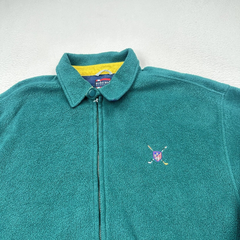 Bugle Boy Fleece Jacket Mens XL Green Vintage 90s Full Zip Collared Crest - Picture 4 of 10